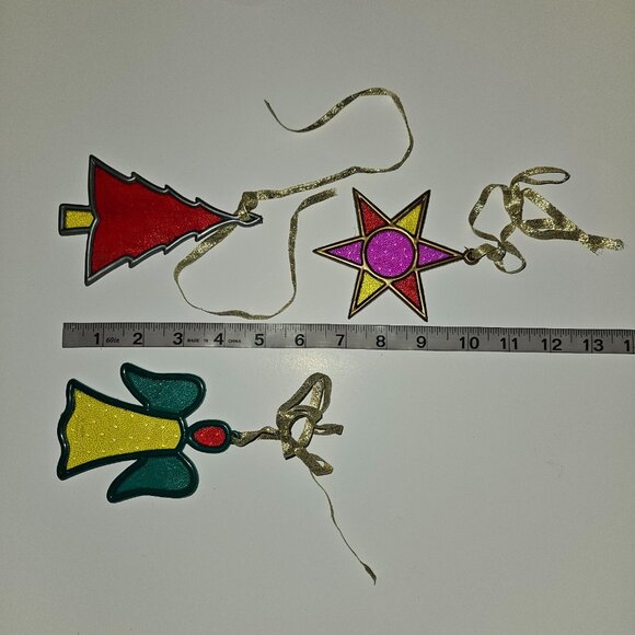 3 VTG Plastic Christmas Tree Ornaments Lot Stained Glass Look Star Angel - Picture 8 of 9